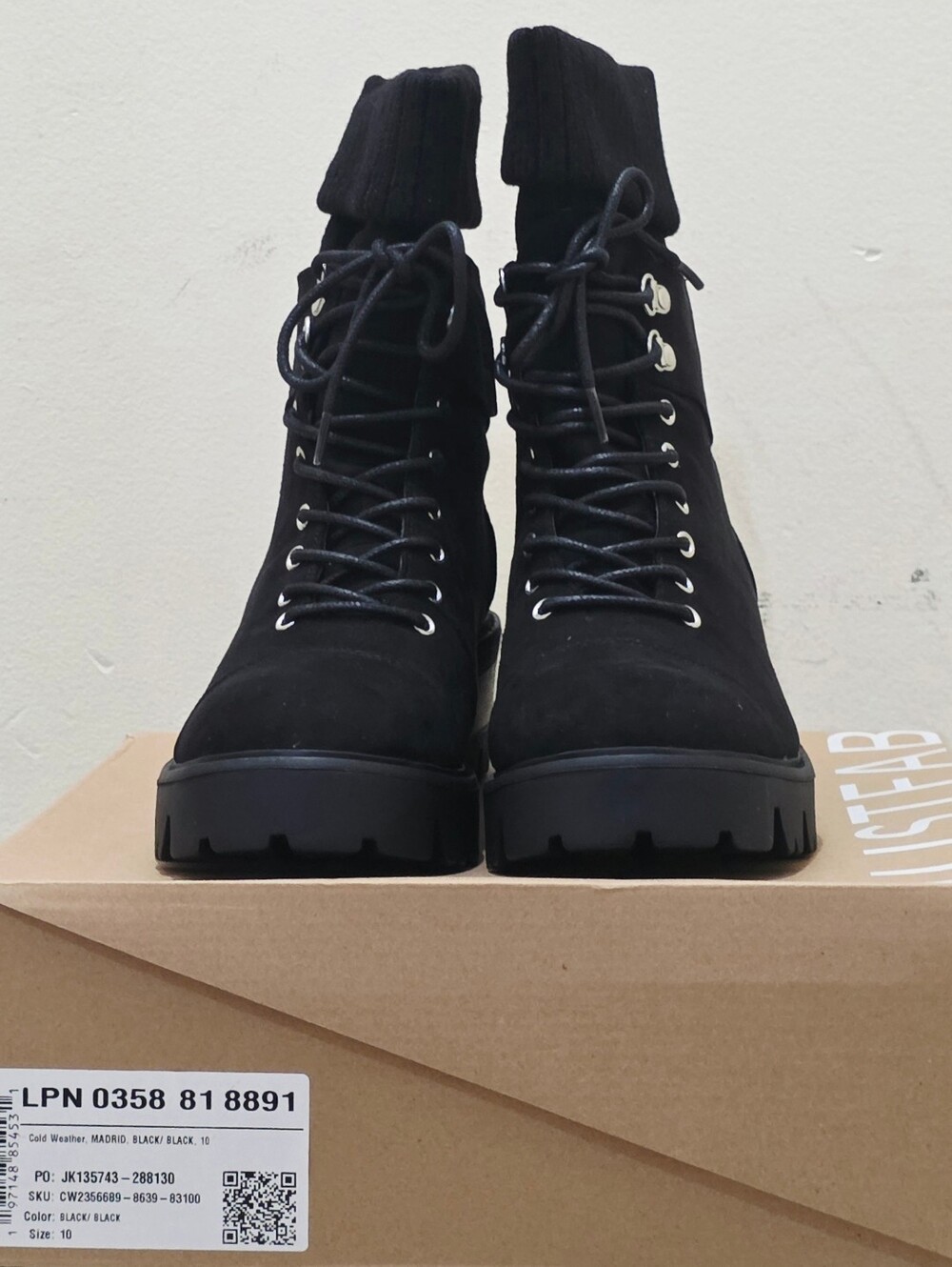 Brand New JustFab - Madrid Lug Sole Bootie Combat Boots, color Black size 10